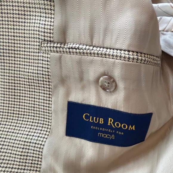 Club Room Houndstooth Blazer 42R Silk Wool Cashmere Sport Coat Tan - Picture 7 of 16